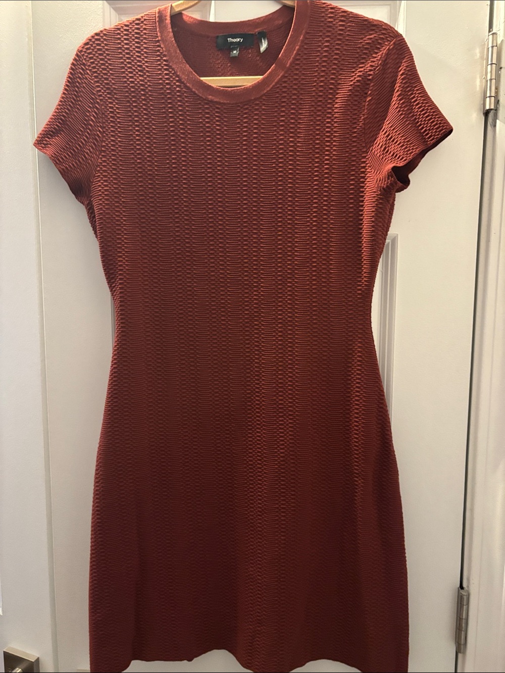 Theory Textured Short-Sleeve Dress in Rust